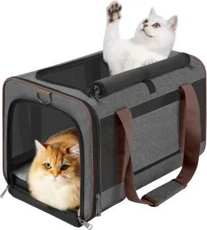 Small Dog Carrier Cage Soft Chihuahua/Softshell Big Cat Carrier Maine Coon/Pet Taxi Carrying Bag Over 25lbs / Top Loader Travel Kennel Brown