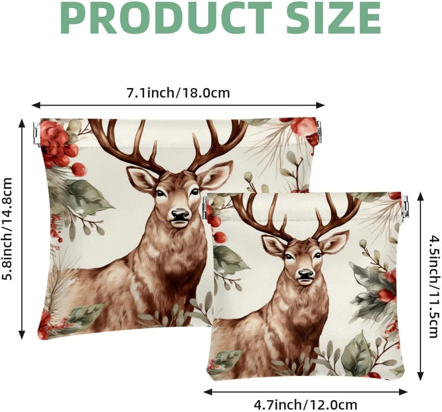 Small Pocket Cosmetic Bag, Squeeze Top Travel Makeup Bag for Purse, No Zipper Self-Closing Mini Makeup Pouch for Women Girls, Cute Christmas Elk-1843