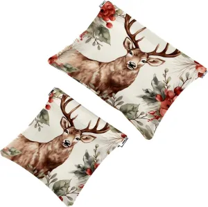 Small Pocket Cosmetic Bag, Squeeze Top Travel Makeup Bag for Purse, No Zipper Self-Closing Mini Makeup Pouch for Women Girls, Cute Christmas Elk-1843