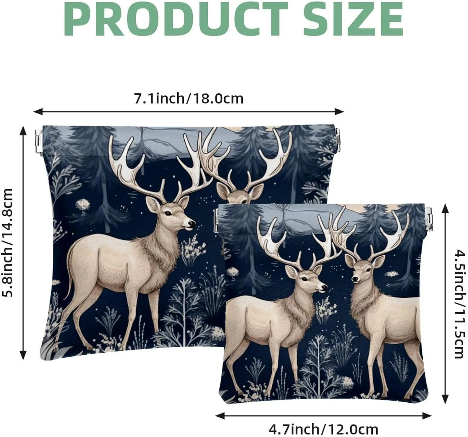 Small Pocket Cosmetic Bag, Squeeze Top Travel Makeup Bag for Purse, No Zipper Self-Closing Mini Makeup Pouch for Women Girls, Cute Christmas Elk-1871