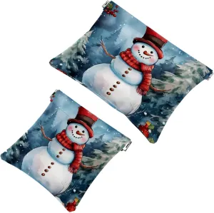 Small Pocket Cosmetic Bag, Squeeze Top Travel Makeup Bag for Purse, No Zipper Self-Closing Mini Makeup Pouch for Women Girls, Cute Christmas Snowman-1831
