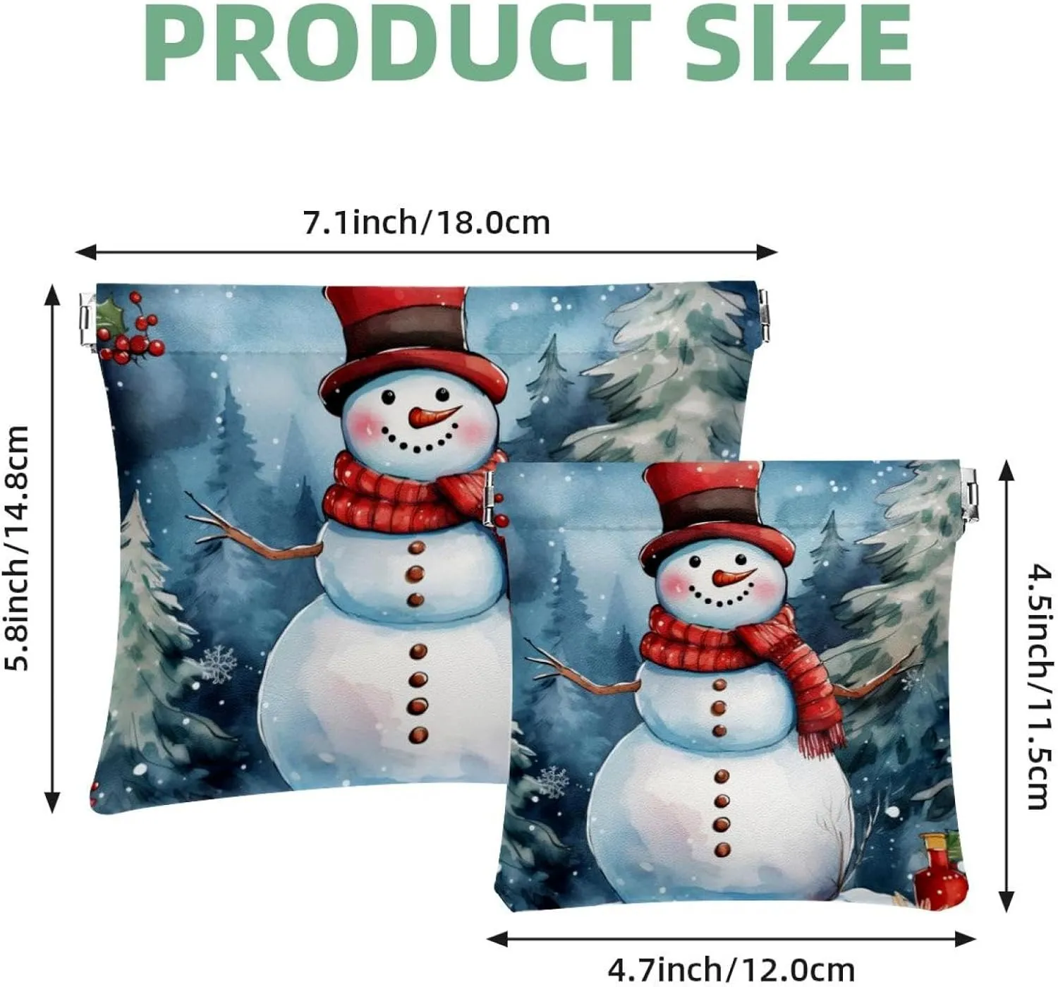Small Pocket Cosmetic Bag, Squeeze Top Travel Makeup Bag for Purse, No Zipper Self-Closing Mini Makeup Pouch for Women Girls, Cute Christmas Snowman-1831