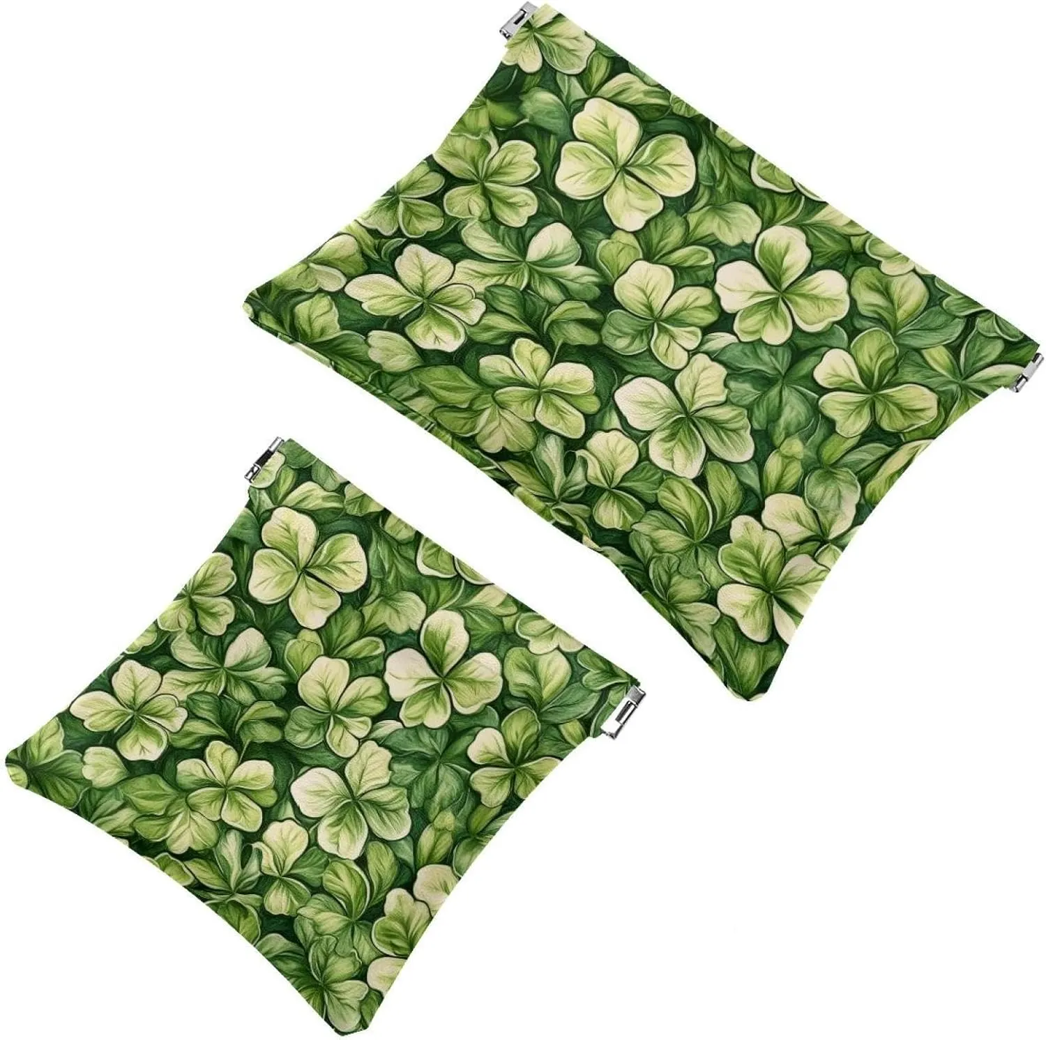 Small Pocket Cosmetic Bag, Squeeze Top Travel Makeup Bag for Purse, No Zipper Self-Closing Mini Makeup Pouch for Women Girls, St. Patrick's Day Little Shamrocks Seamless Pattern