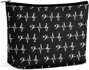 Small PU Makeup Bag Lightweight Zipper Cosmetic Bag Travel Pouch Storage Bag Waterproof Portable Makeup Pouch Organizer Accessory for Women (Music Notes Heartbeat Art)