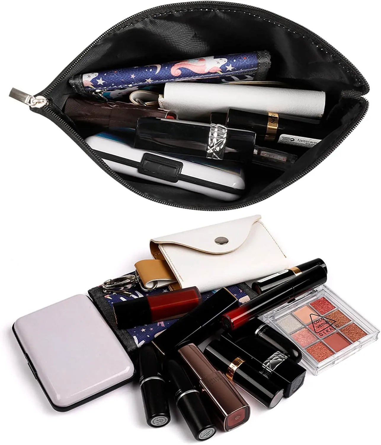 Small PU Makeup Bag Lightweight Zipper Cosmetic Bag Travel Pouch Storage Bag Waterproof Portable Makeup Pouch Organizer Accessory for Women (Music Notes Heartbeat Art)