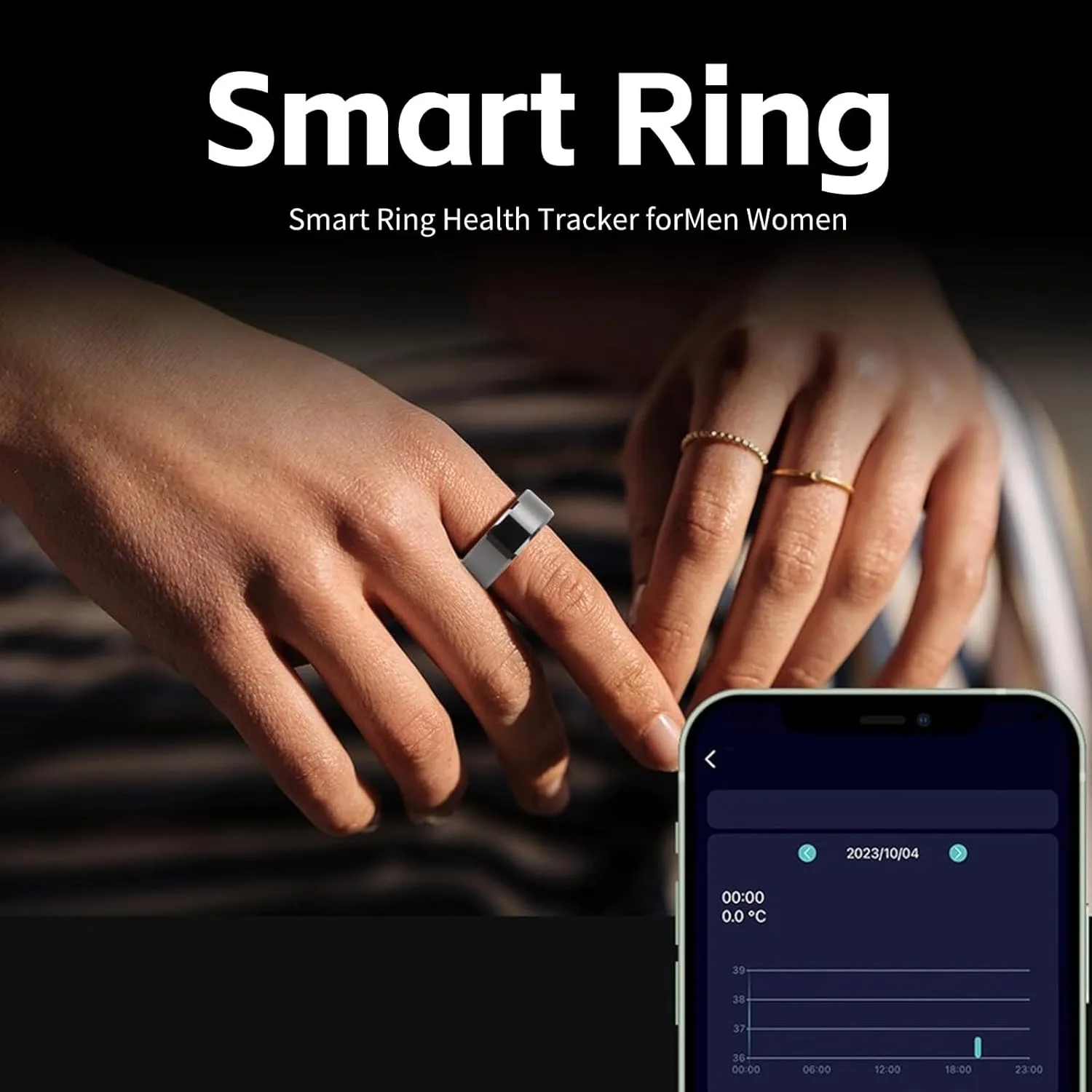 Smart Ring Health Tracker for Men & Women, Waterproof Fitness Sleep Heart Rate Blood Oxygen Tracker Ring, Bluetooth Fitness Tracker Ring Pedometer with APP for Daily Use