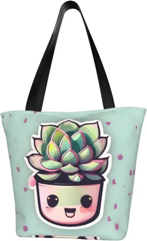 Smiling Succulents Women's fashion shoulder bag, shopping handbag, suitable for weekend travel shopping shoulder bag messenger bag