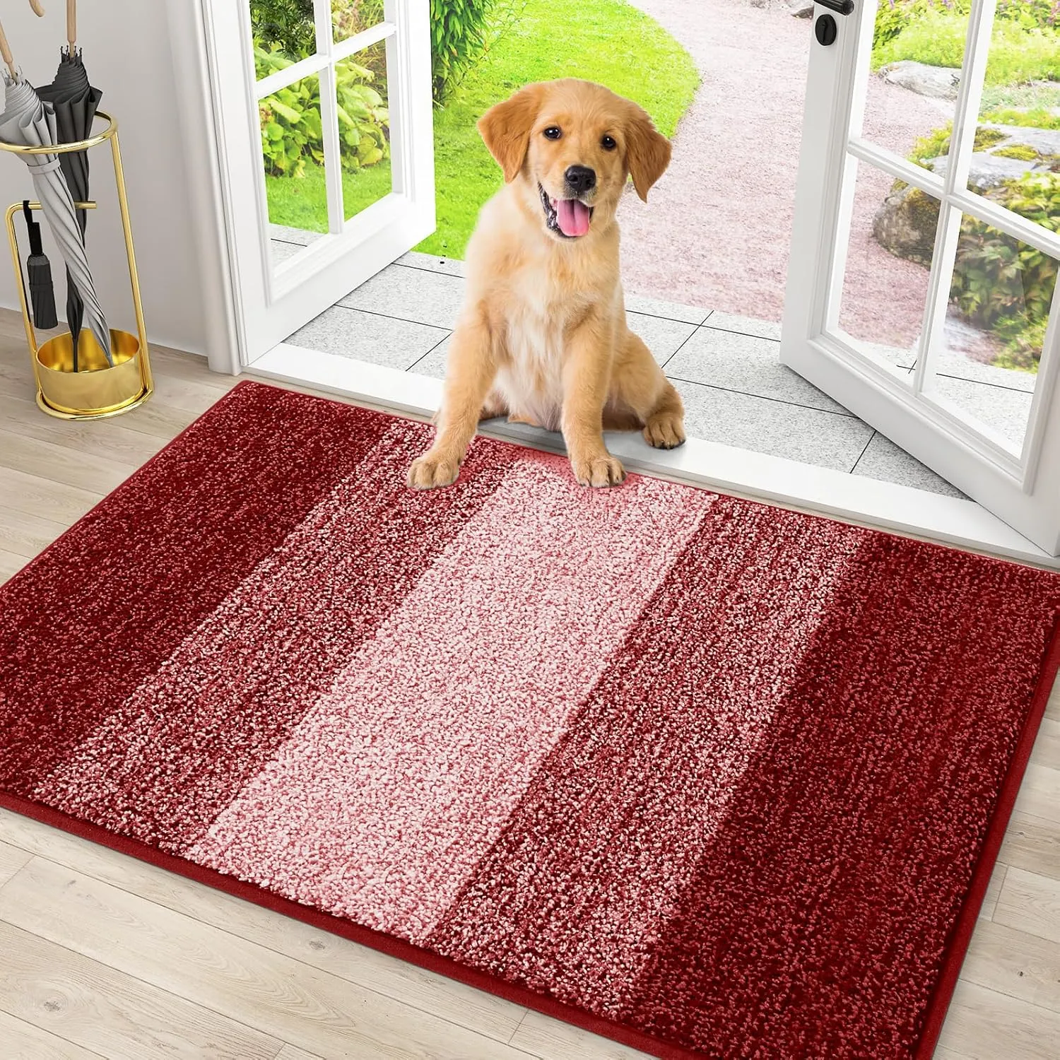 Smiry Dog Door Mat for Muddy Paws, Absorbs Moisture and Dirt, Low-Profile Entryway Mat with Non-Slip Backing, Entry Indoor Outdoor Doormat for Inside Floor (30x20 Inches, Burgundy)