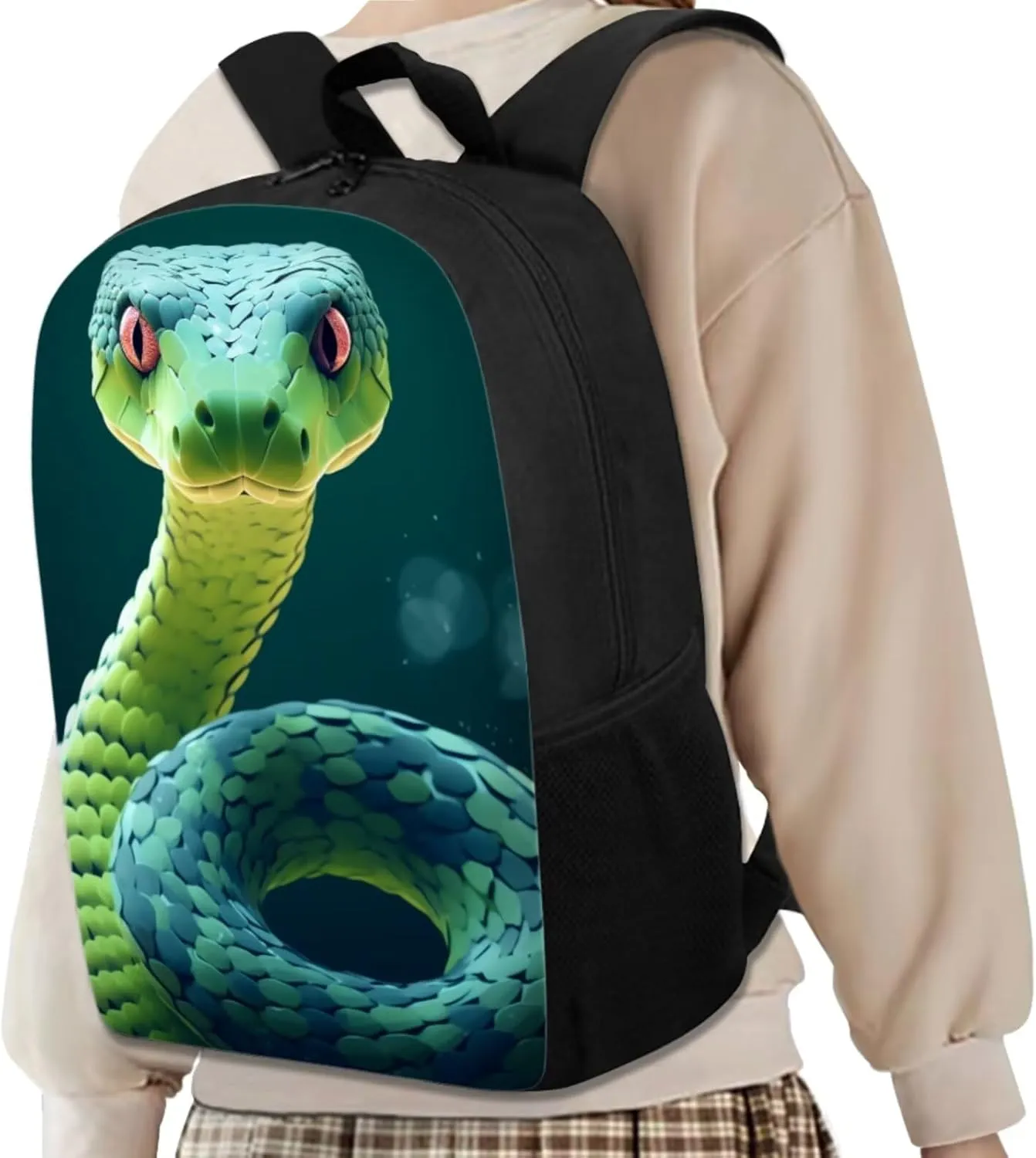 Snake Backpack for Girls Kids Backpack with Lunch Box Water Bottle Pouch and Pencil Holder for Classroom 4Pcs Set 17" Lightweight Elementary Bookbag Large Capacity School Bag with Side Pocket