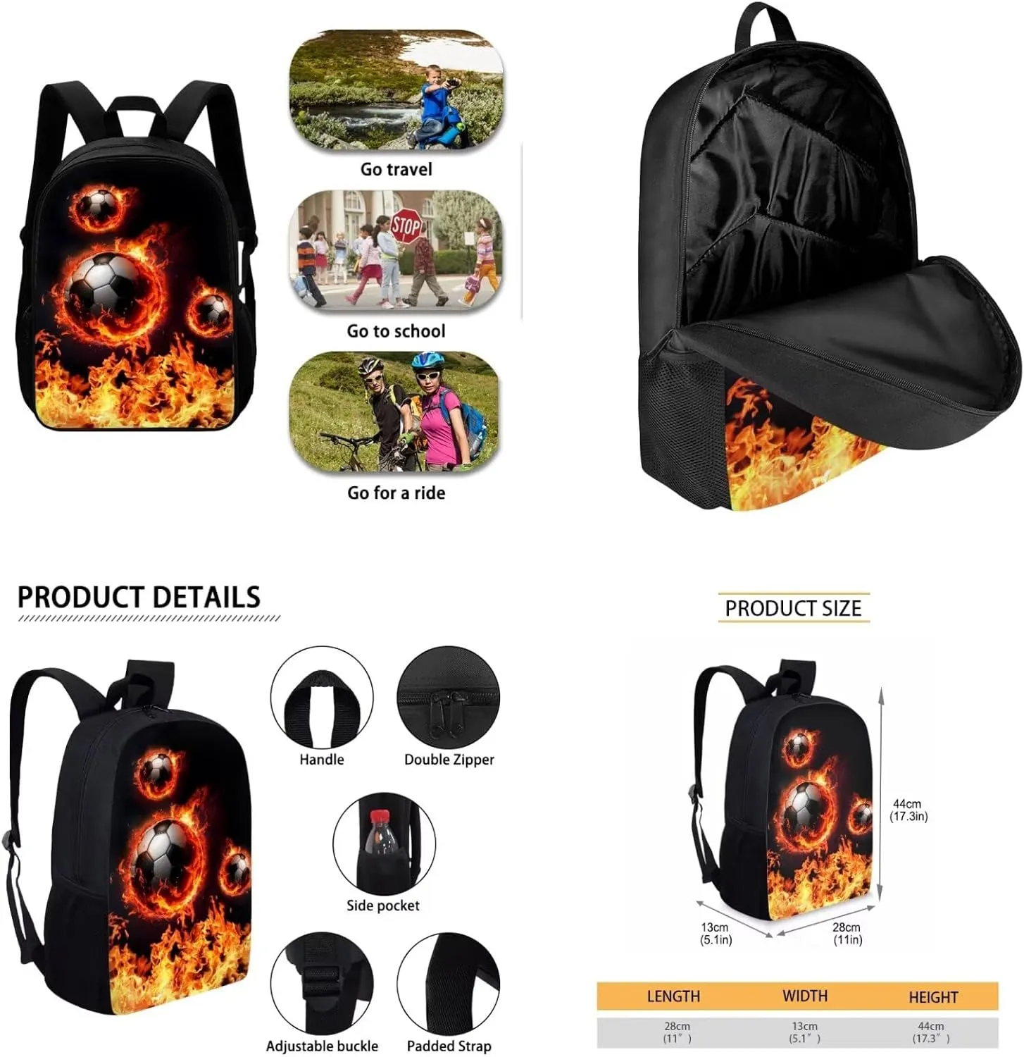 Soccer Backpack for Boys Kids Backpack with Lunch Box Water Bottle Holder and Pen Holder 4 in 1 Cool Bookbag Set for School Teens 17 inch Sturdy School Bag with Side Pocket for Elementary Boys