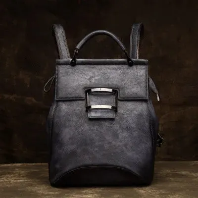 Socofy Vintage Backpack For Women Genuine Leather Backpacks Large Capacity Handmade Bags
