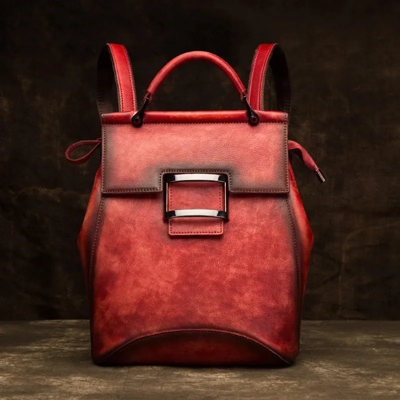 Socofy Vintage Backpack For Women Genuine Leather Backpacks Large Capacity Handmade Bags