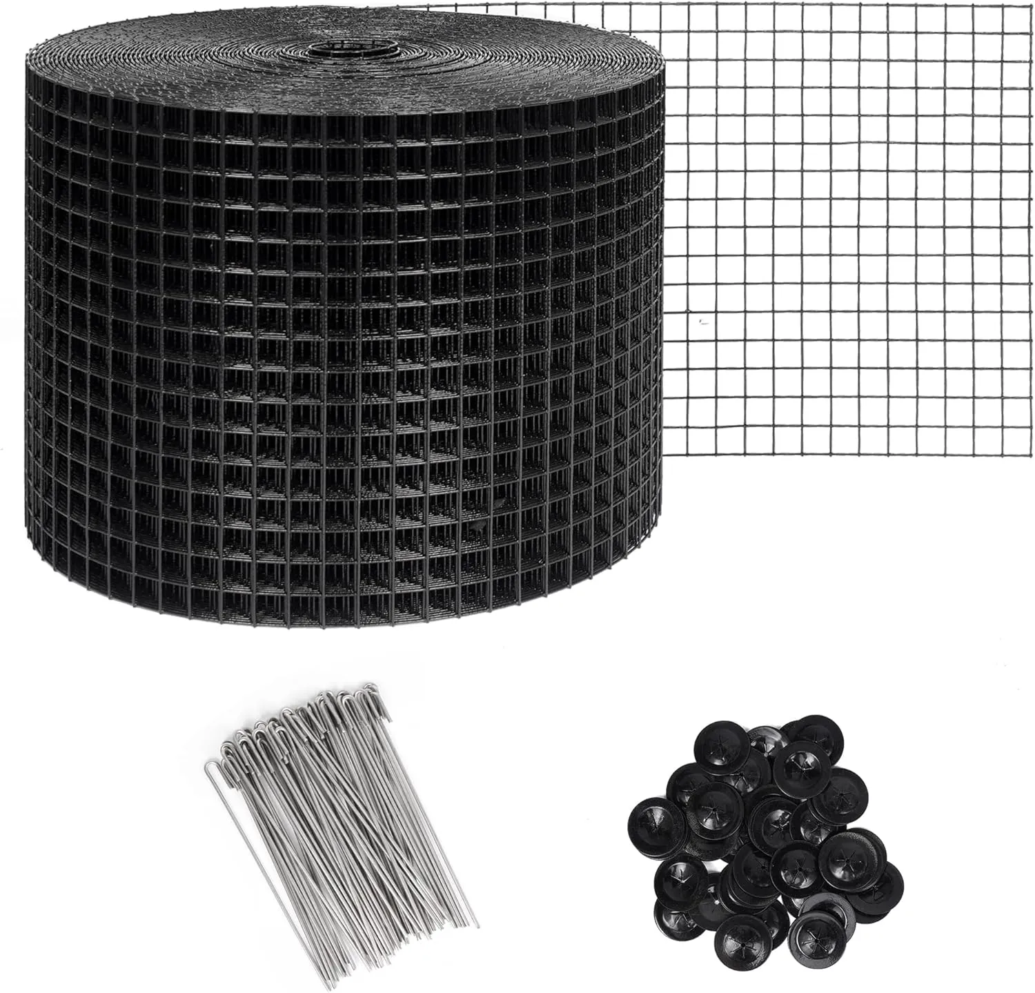 Solar Panel Bird Guard Mesh| 8in x 100ft Black PVC Coated Heavy Duty Galvanized Mesh Roll,70pcs Stainless Steel Clips Fasteners,Critter Guard Roll Kit for Solar Panel