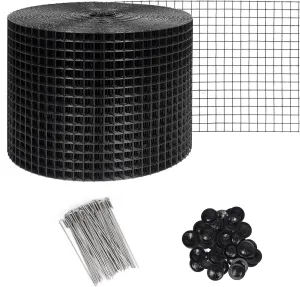 Solar Panel Bird Guard Mesh| 8in x 100ft Black PVC Coated Heavy Duty Galvanized Mesh Roll,70pcs Stainless Steel Clips Fasteners,Critter Guard Roll Kit for Solar Panel