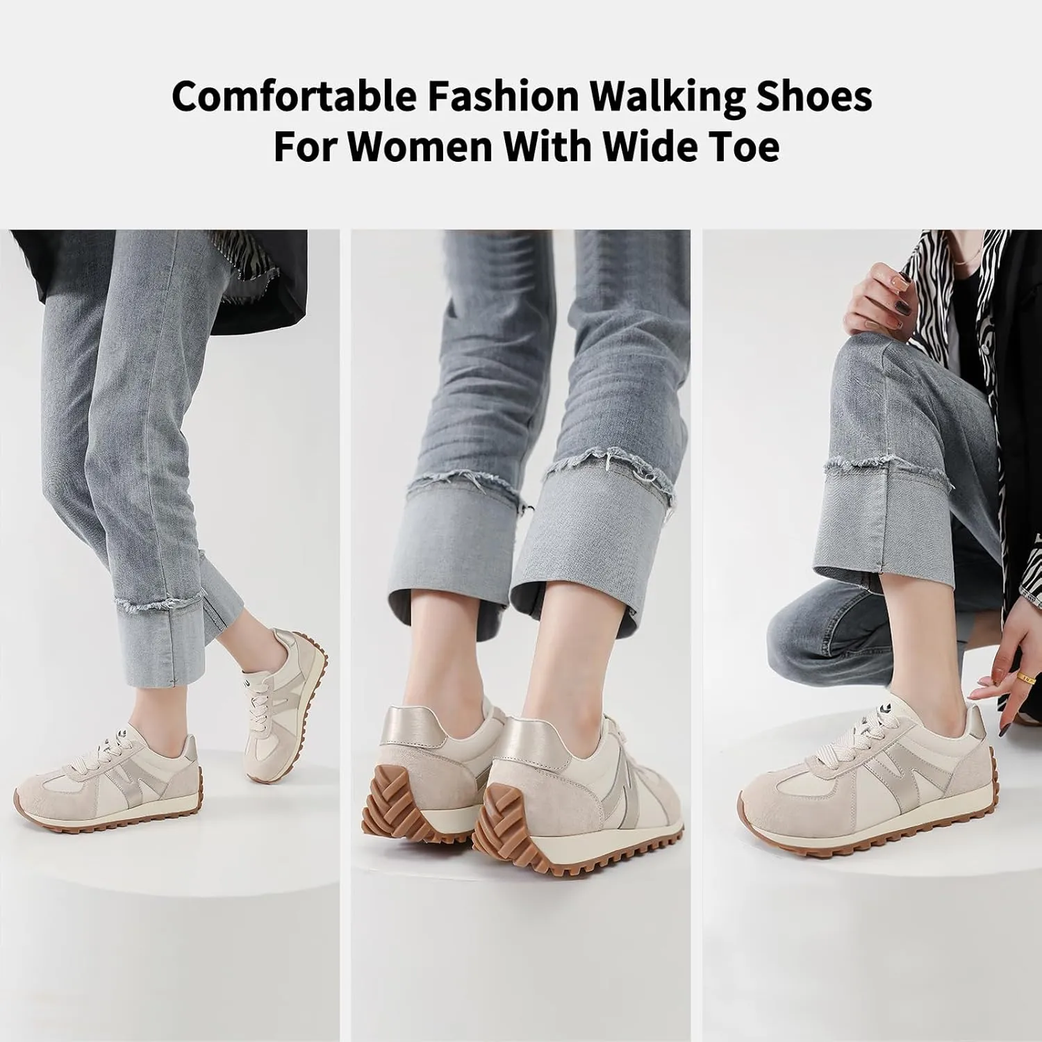 somiliss Wide Toe Box Shoes for Women Mircrofiber Leather Suede Patchwork Non-Slip Casual Walking Shoes Comfortable Gym Tennis Running Shoes Workout Womens Fashion Sneakers
