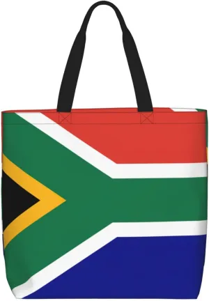 South African Flag Print Women Reuseable Handbag, Grocery Bag Foldable For Shopping Travel Activity