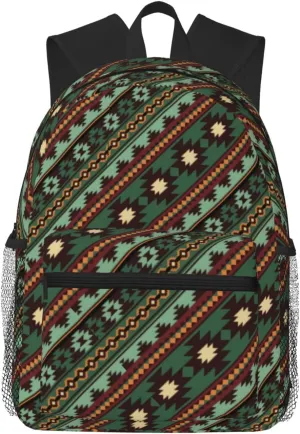 Southwest Tribal Green Brown Lightweight Packable Backpack Travel Casual Hiking Daypack Foldable Backpack For Men Women