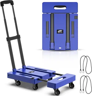 SOYO Folding Hand Truck, 500lbs Heavy Duty Dolly, Portable 6 Wheels Collapsible Luggage Cart with 2 Elastic Ropes for Moving, Travel, Shopping, House Office Use, Blue