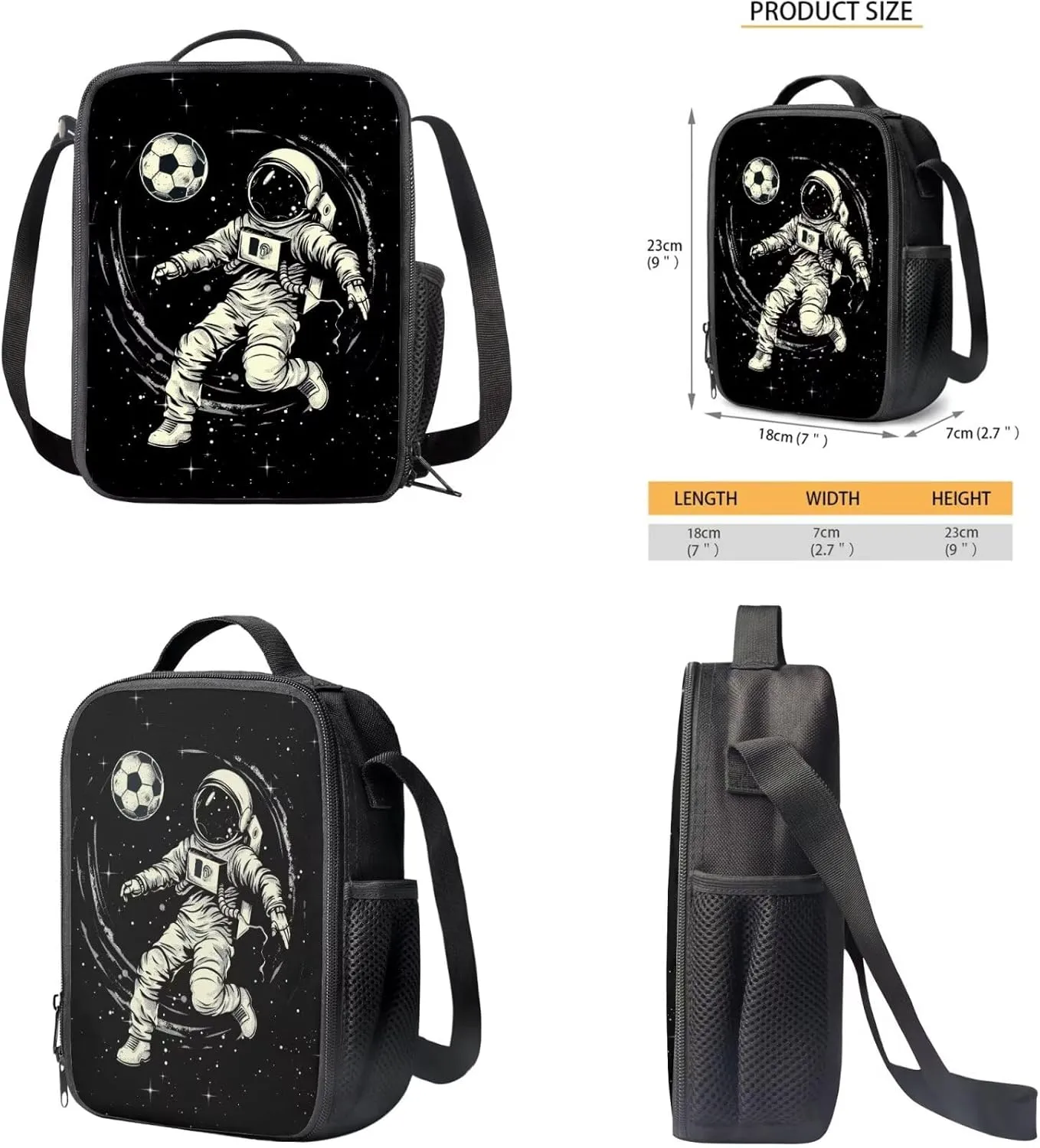 Space Astronaut Backpack for Kids Boys Backpack with Lunch Box Water Bottle Holder and Black Pencil Case 4PCS Set Bookbag with Compartments 17 inch Sturdy School Bag with Side Pocket for Girls