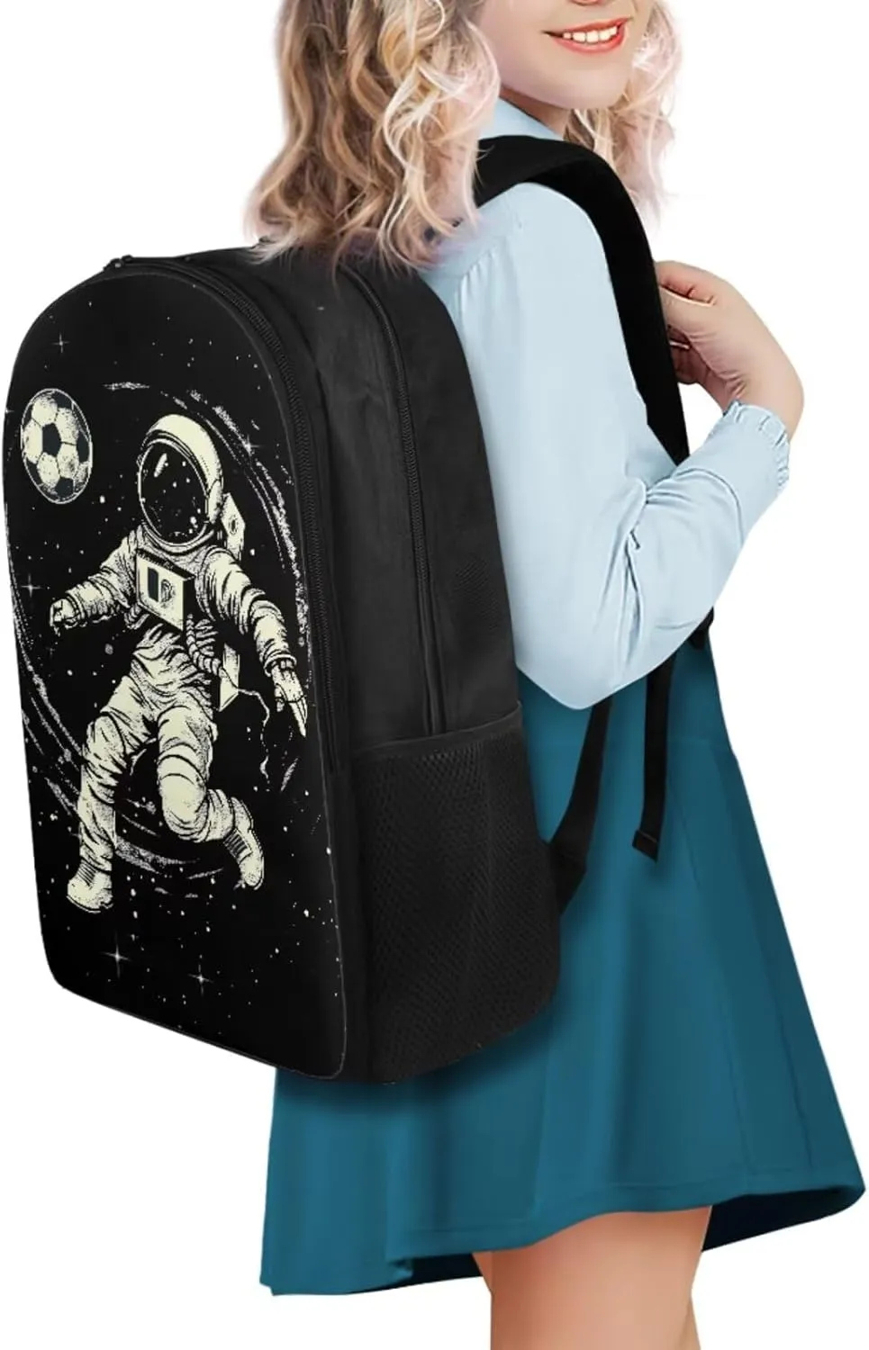 Space Astronaut Backpack for Kids Boys Backpack with Lunch Box Water Bottle Holder and Black Pencil Case 4PCS Set Bookbag with Compartments 17 inch Sturdy School Bag with Side Pocket for Girls