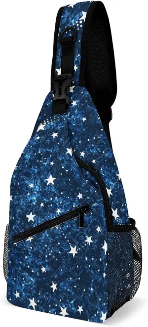 Space Constellations Star Sky Sling Bag Crossbody for Women Men Lightweight Adjustable Extender Strap Astronomical Doodle Shoulder Backpack with Water Bottle Holder Casual Daypack for Hiking Travel