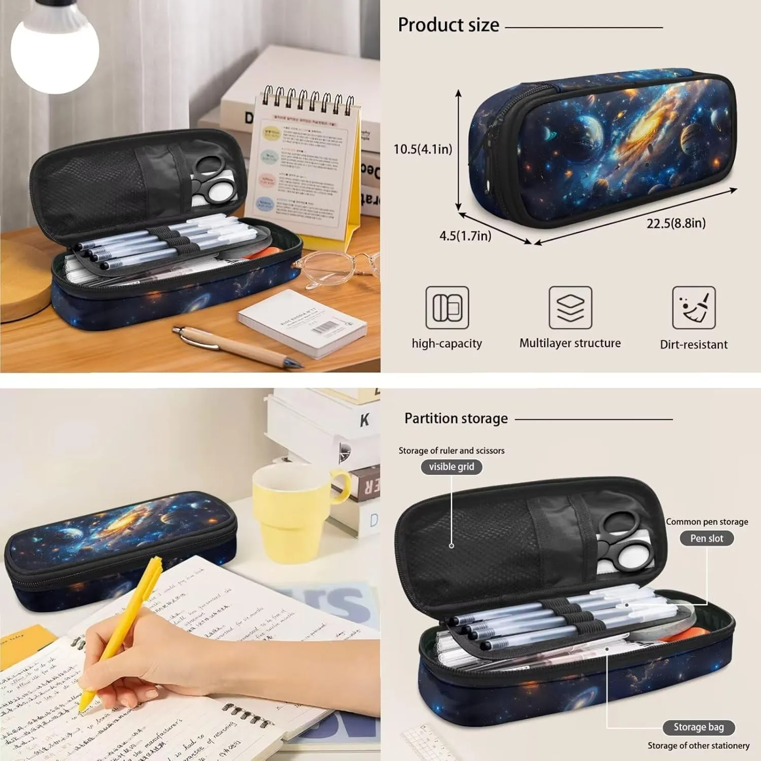Space Galaxy Backpack for Boys Girls Backpack with Lunch Box and Big Pencil Case 3PCS Set Bookbag with Compartments for School Teens 17 inch Large Capacity School Bag with Side Pocket for Kids