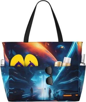 Spacious and Durable Science Fiction Future Printed Beach Travel Bag for Beach Trips, Grocery shopping, Swimming Pools
