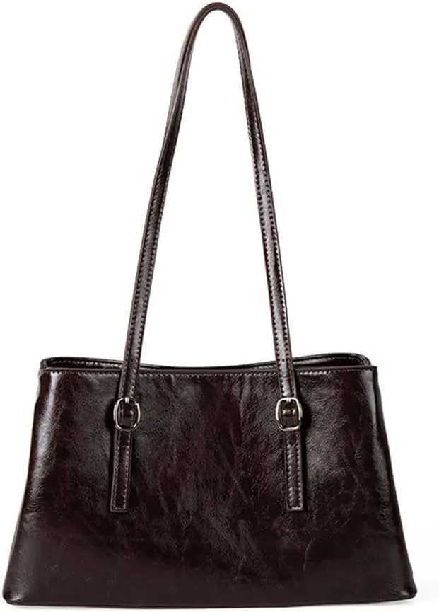 Spacious Women's Shoulder Bag Oil Glossy PU Leather Large Capacity Underarm for Women Commuters or Students Handbag