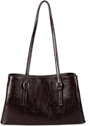 Spacious Women's Shoulder Bag Oil Glossy PU Leather Large Capacity Underarm for Women Commuters or Students Handbag