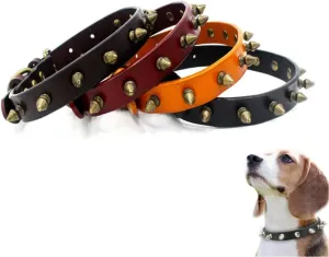 Spiked Puppy Dog Collar Soft First Layer Cowhide Leather Mushrooms Rivet Spike Studded Dogs Cat Collars Red L