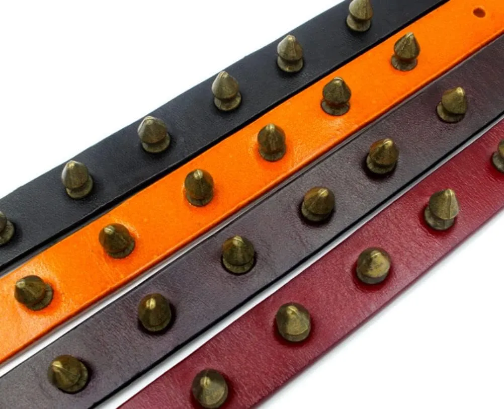Spiked Puppy Dog Collar Soft First Layer Cowhide Leather Mushrooms Rivet Spike Studded Dogs Cat Collars Red L