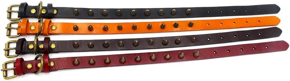 Spiked Puppy Dog Collar Soft First Layer Cowhide Leather Mushrooms Rivet Spike Studded Dogs Cat Collars Red L