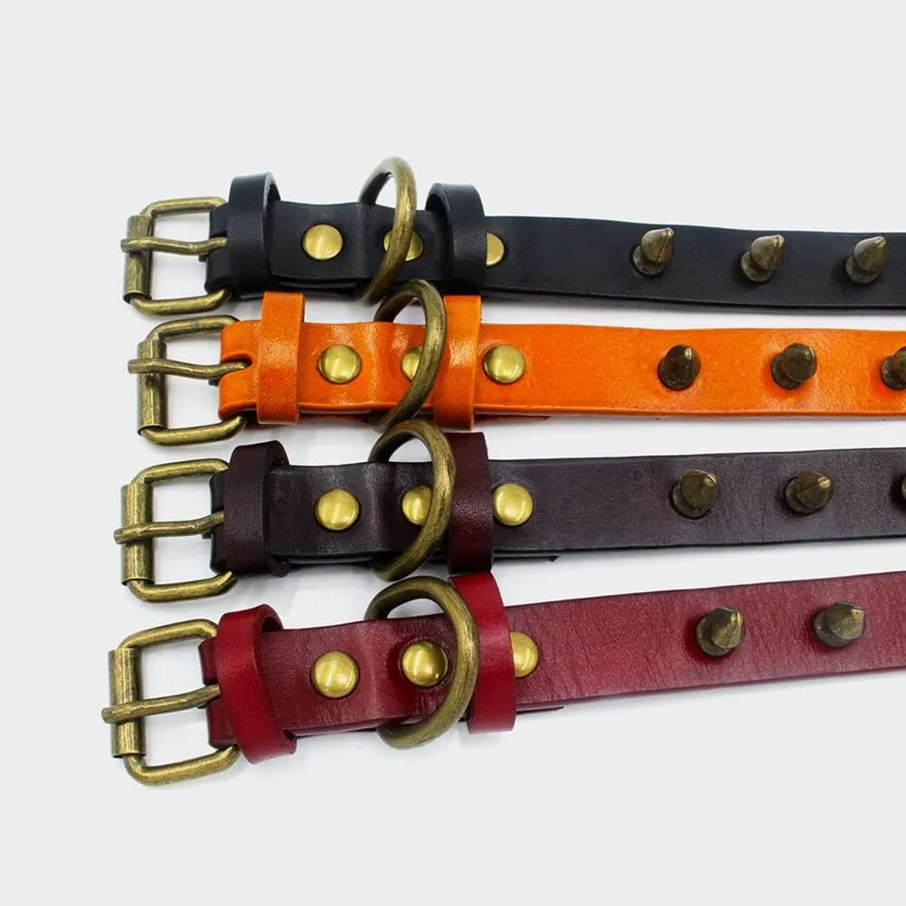 Spiked Puppy Dog Collar Soft First Layer Cowhide Leather Mushrooms Rivet Spike Studded Dogs Cat Collars Red L