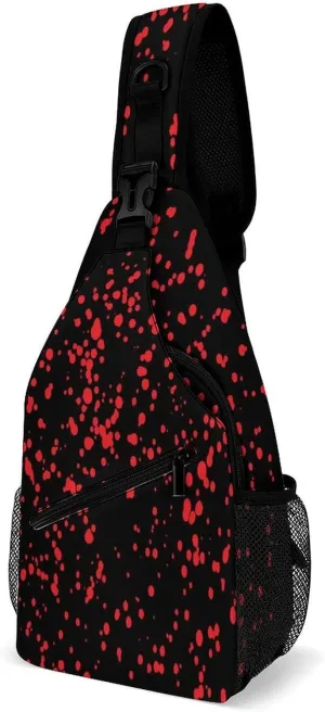 Splatter of Blood Red Color Sling Bag Crossbody for Women Men Lightweight Adjustable Extender Strap Shoulder Backpack with Water Bottle Holder Casual Daypack for Hiking Travel