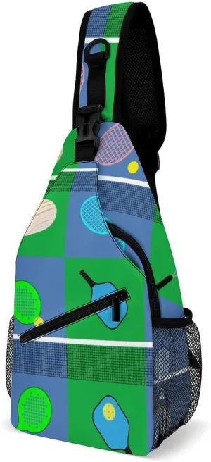 Sport Game Rackets Balls Sling Bag Crossbody for Women Men Lightweight Adjustable Extender Strap Tennis Pickleball Squash Shoulder Backpack with Water Bottle Holder Casual Daypack for Hiking Tr