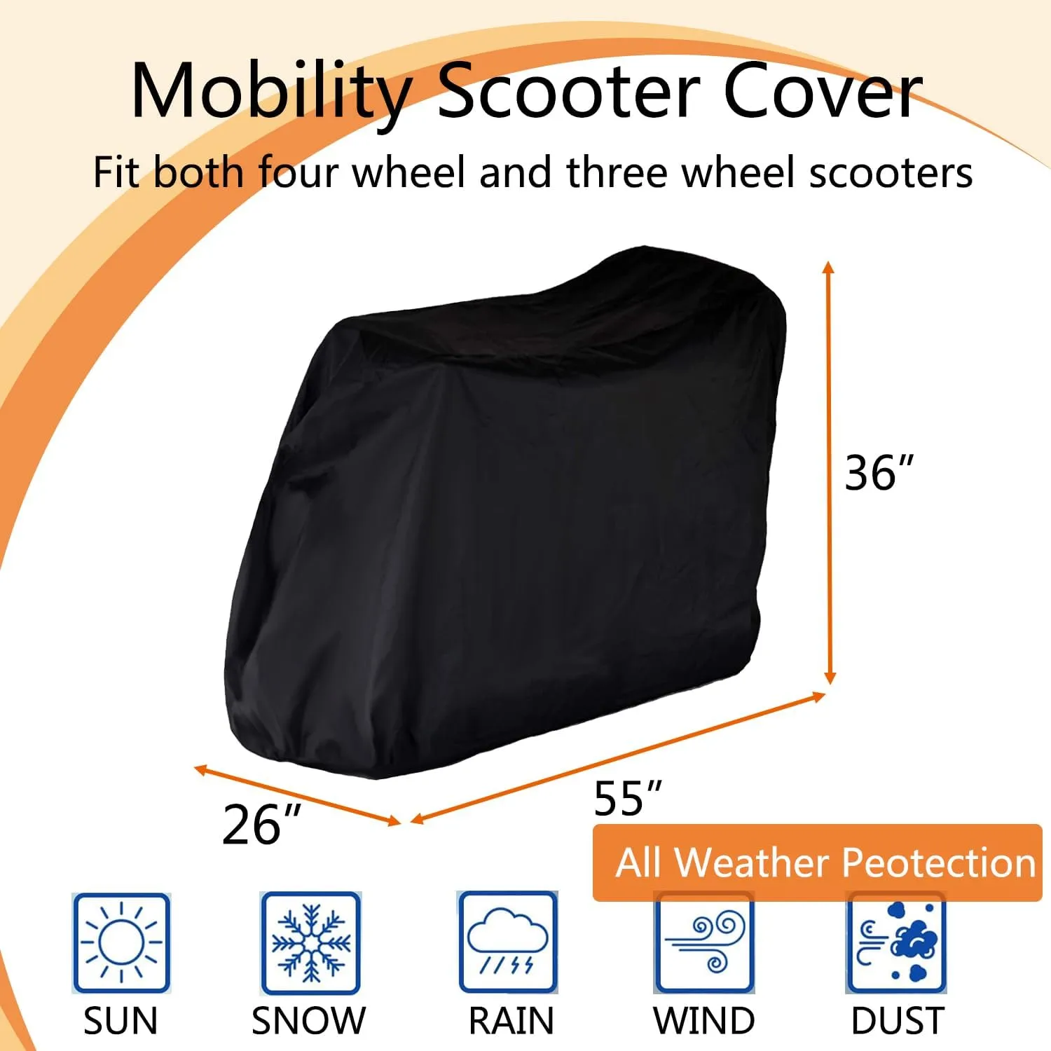 Sqodok Mobility Scooter Storage Cover, 420D Waterproof Wheelchair Cover for Storage, Mobility Scooter Accessories for All-Weather Outdoor Protection Dust Cover, 55" x 26" x 36"