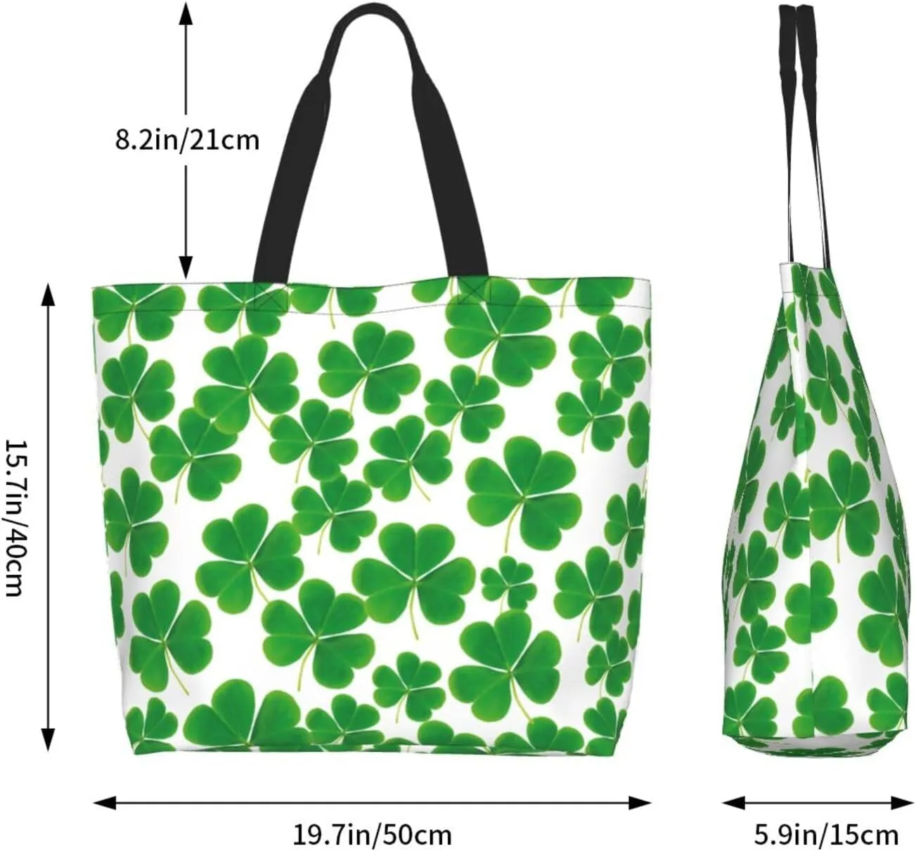 St Patrick's Day Shamrock Tote Bag for Women Men Lucky Clover Reusable Grocery Bags for Work,Picnic,Camping,Travel
