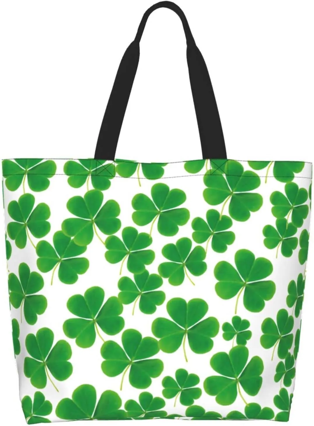 St Patrick's Day Shamrock Tote Bag for Women Men Lucky Clover Reusable Grocery Bags for Work,Picnic,Camping,Travel