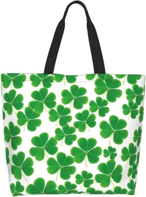 St Patrick's Day Shamrock Tote Bag for Women Men Lucky Clover Reusable Grocery Bags for Work,Picnic,Camping,Travel