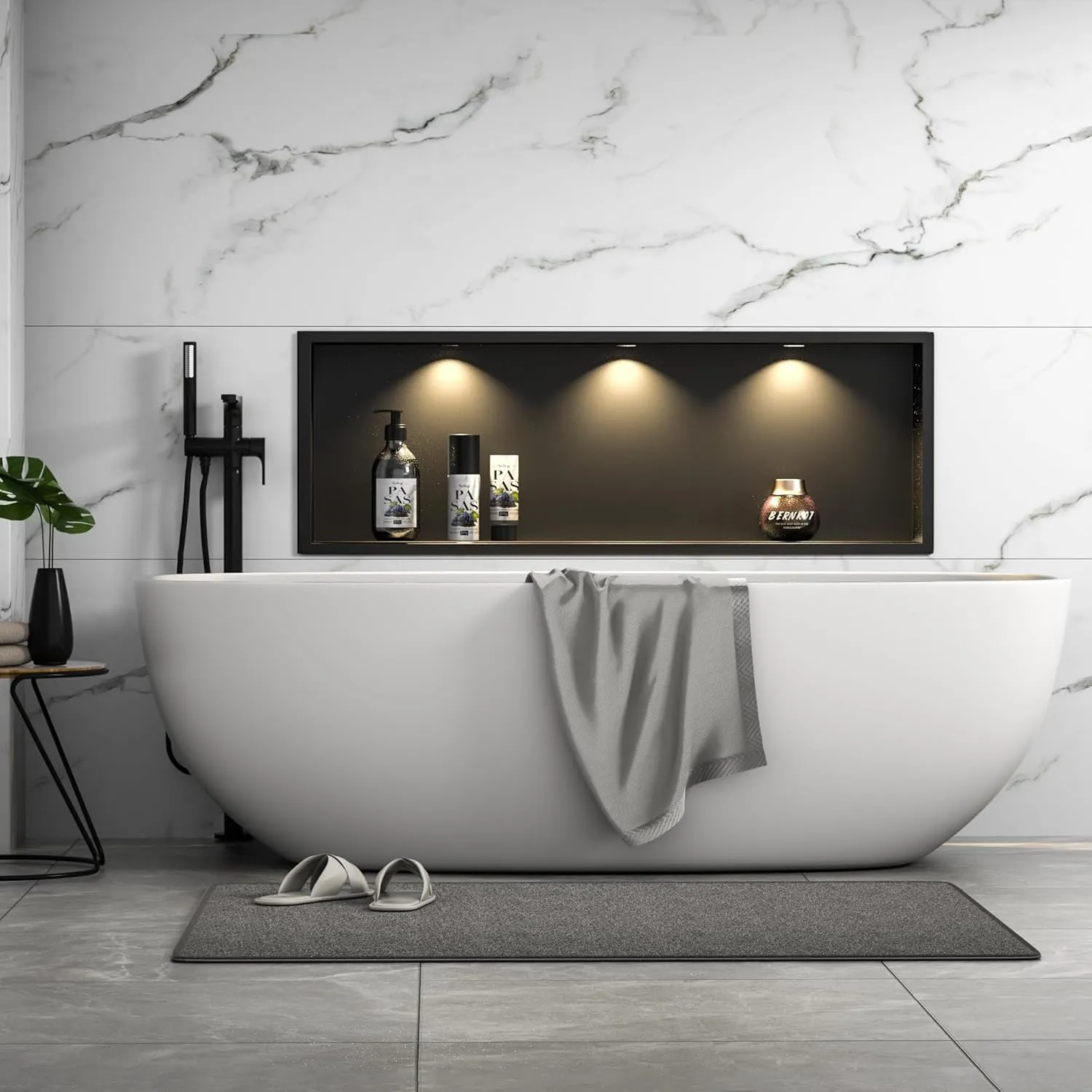 Stainless Steel Shower Niche 36" X 12" Matte Black with Led Downlight Waterproof No Tile Needed Wall Niche for Bathroom Storage Over Mount Installation