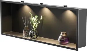 Stainless Steel Shower Niche 36" X 12" Matte Black with Led Downlight Waterproof No Tile Needed Wall Niche for Bathroom Storage Over Mount Installation