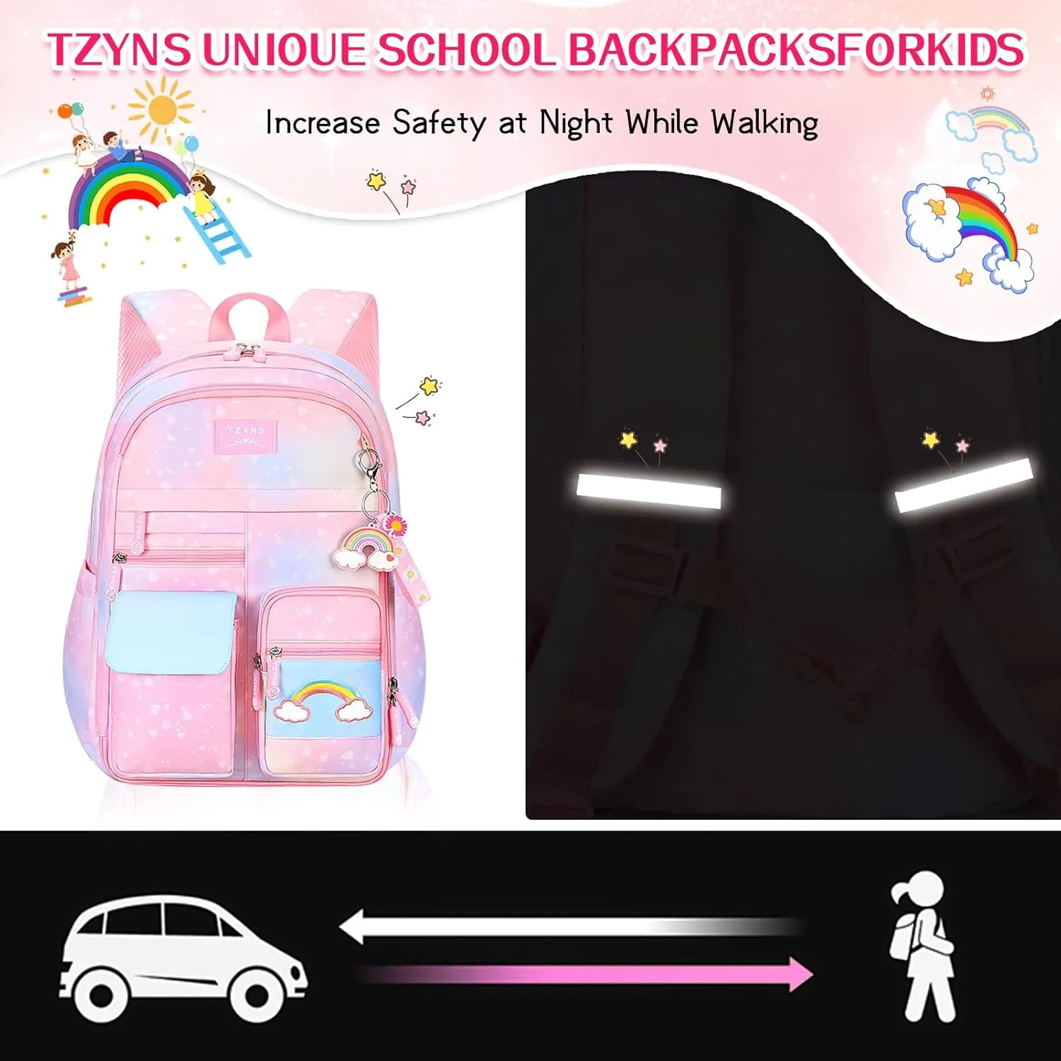 Starry Rainbow Backpack Kawaii School Students Backpack Cute Large Capacity Kids Bookbag Multifunction Fashion Casual Laptop Travel Bag For Boy Girl (Purple-17inch)