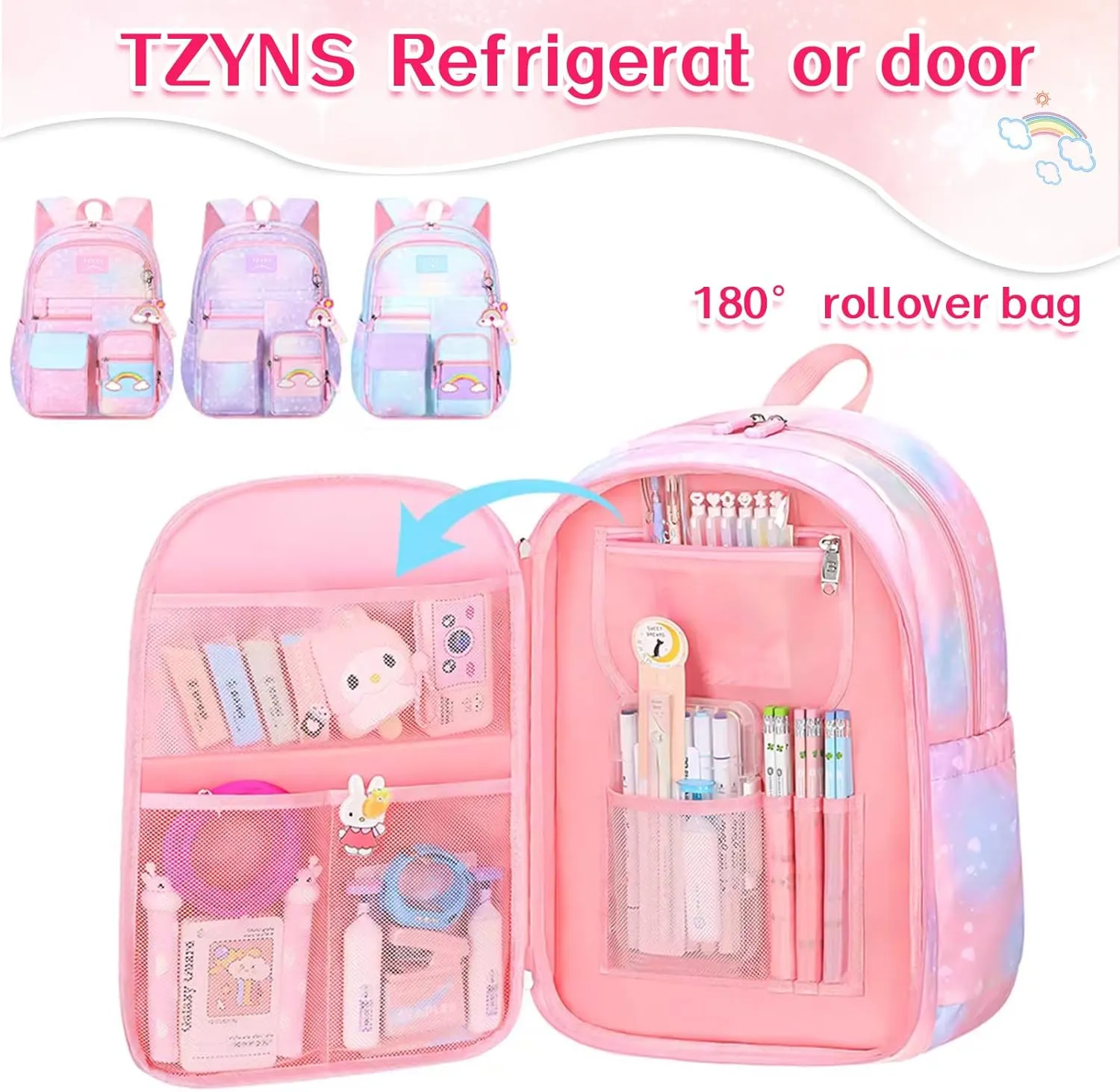 Starry Rainbow Backpack Kawaii School Students Backpack Cute Large Capacity Kids Bookbag Multifunction Fashion Casual Laptop Travel Bag For Boy Girl (Purple-17inch)