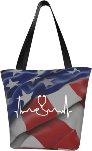 Stethoscope Heartbeat Doctor Nurse Women'S Casual One Shoulder Carry Shopping Bag Large Capacity Working Storage Handbag