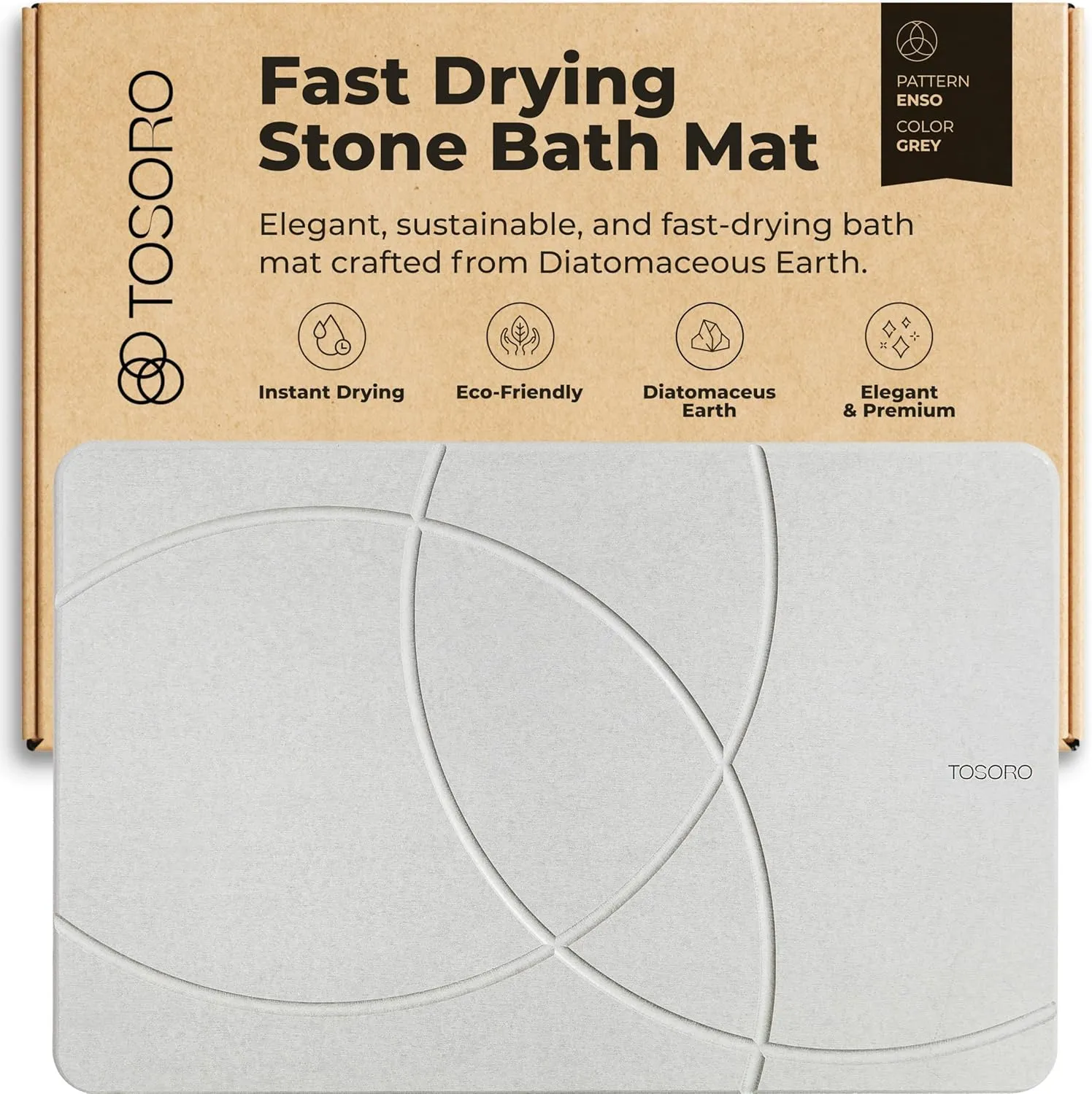 Stone Bath Mat, Diatomaceous Earth Non-Slip Stone Shower Mat - Quick Drying Absorbent Bath Mats for Bathroom - Elegant & Modern Design, Easy to Clean (23.5 x 15) - Grey