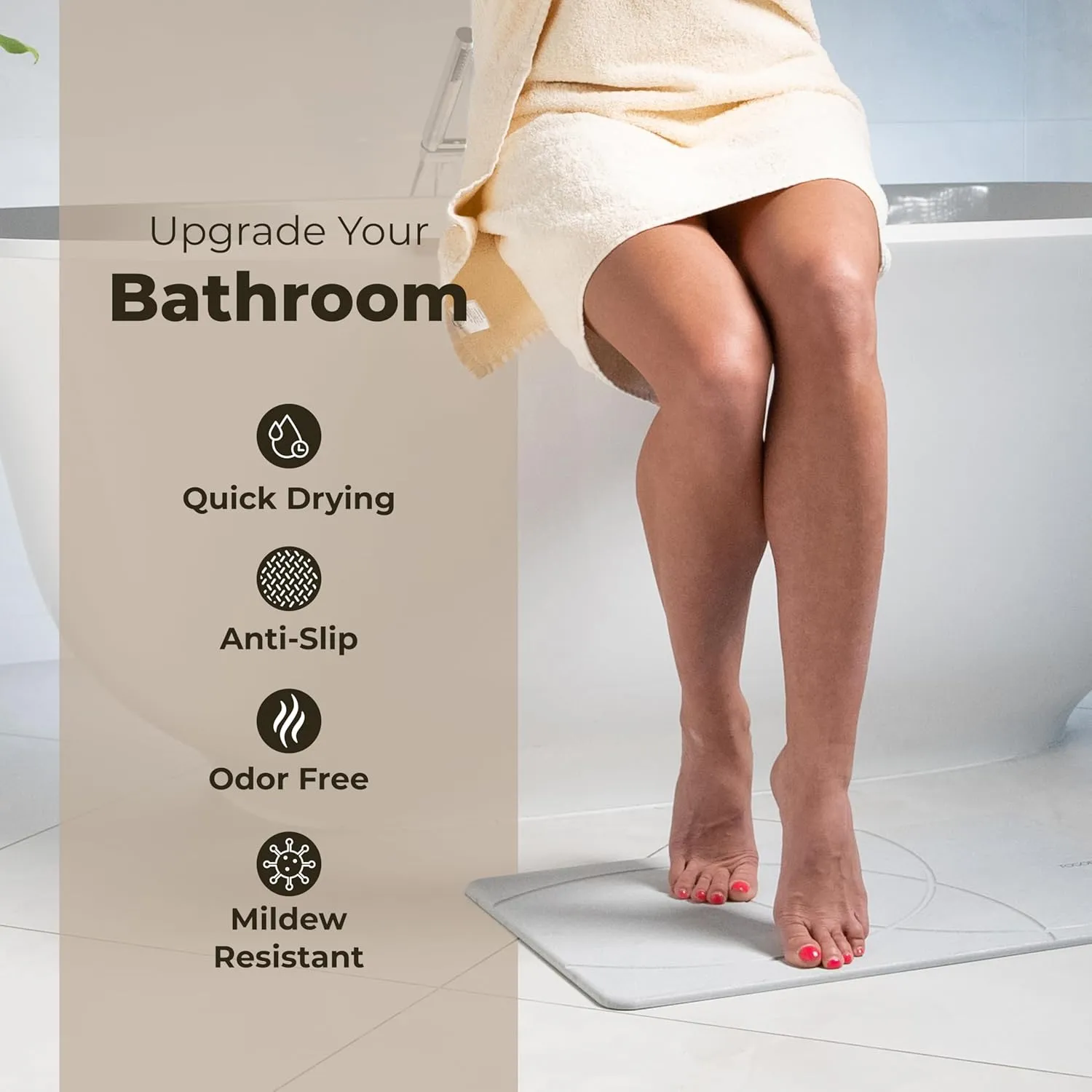 Stone Bath Mat, Diatomaceous Earth Non-Slip Stone Shower Mat - Quick Drying Absorbent Bath Mats for Bathroom - Elegant & Modern Design, Easy to Clean (23.5 x 15) - Grey