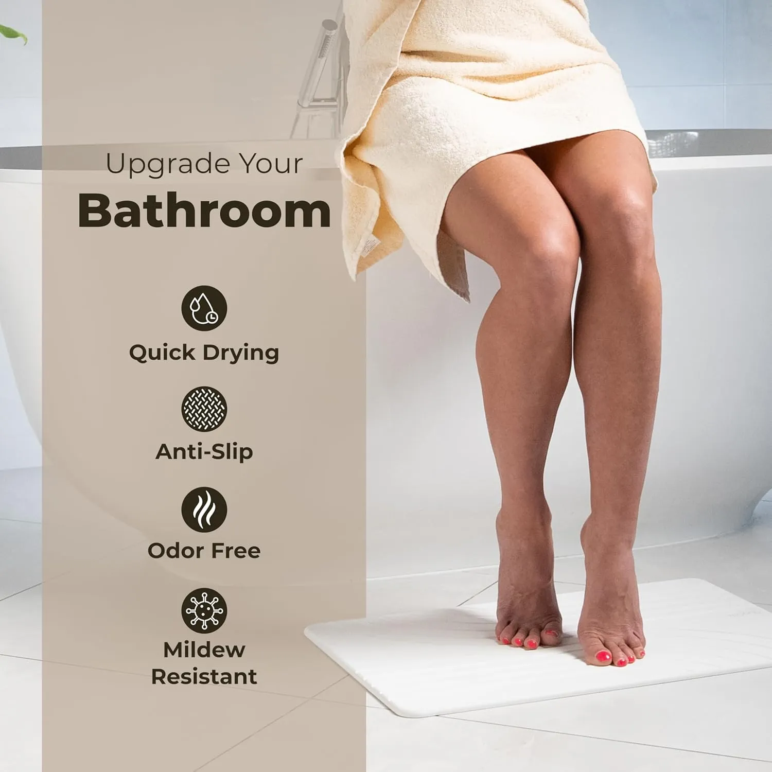 Stone Bath Mat, Diatomaceous Earth Non-Slip Stone Shower Mat - Quick Drying Absorbent Bath Mats for Bathroom - Elegant & Modern Design, Easy to Clean (23.5 x 15) - Sandstone