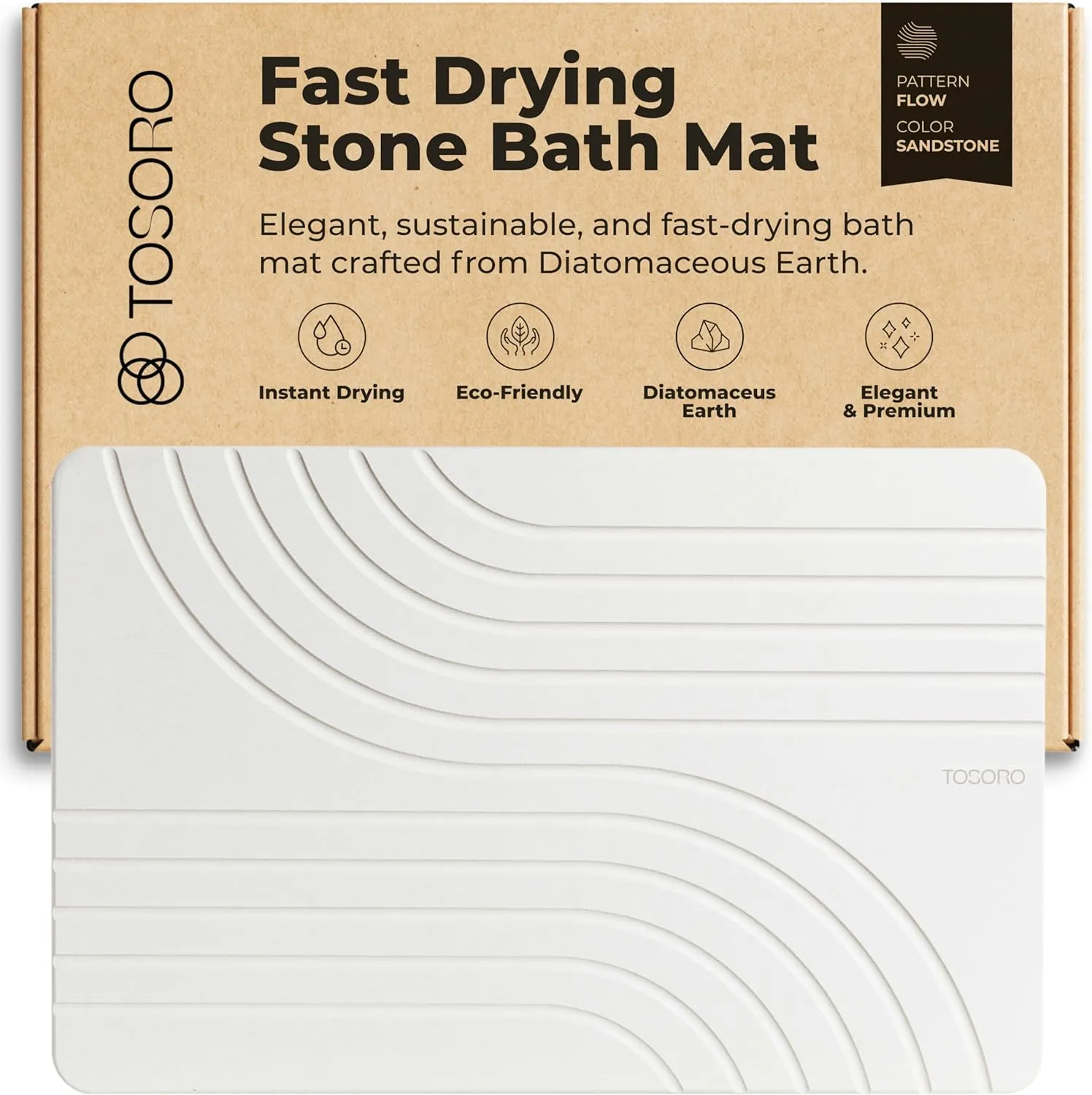 Stone Bath Mat, Diatomaceous Earth Non-Slip Stone Shower Mat - Quick Drying Absorbent Bath Mats for Bathroom - Elegant & Modern Design, Easy to Clean (23.5 x 15) - Sandstone