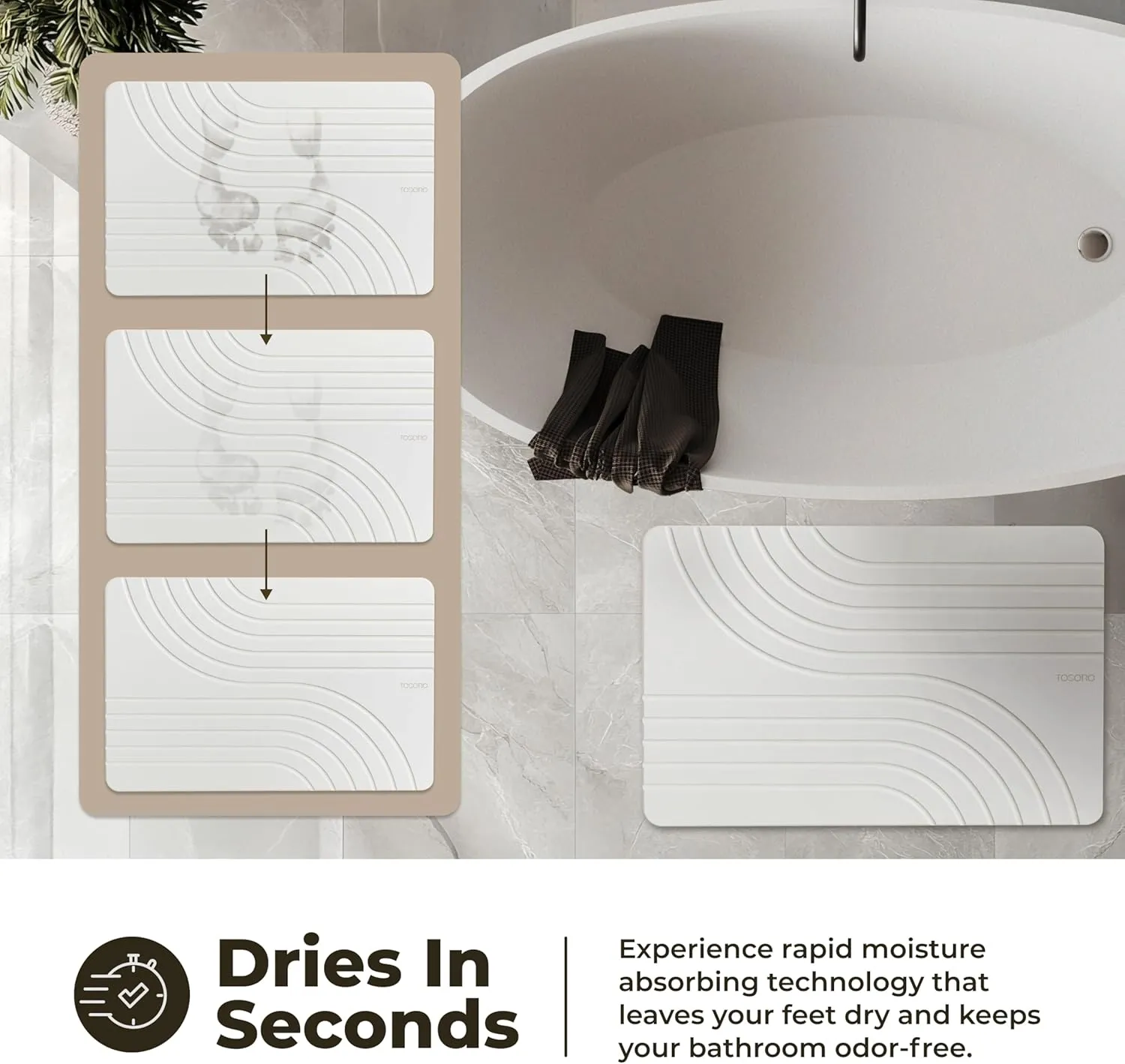 Stone Bath Mat, Diatomaceous Earth Non-Slip Stone Shower Mat - Quick Drying Absorbent Bath Mats for Bathroom - Elegant & Modern Design, Easy to Clean (23.5 x 15) - Sandstone