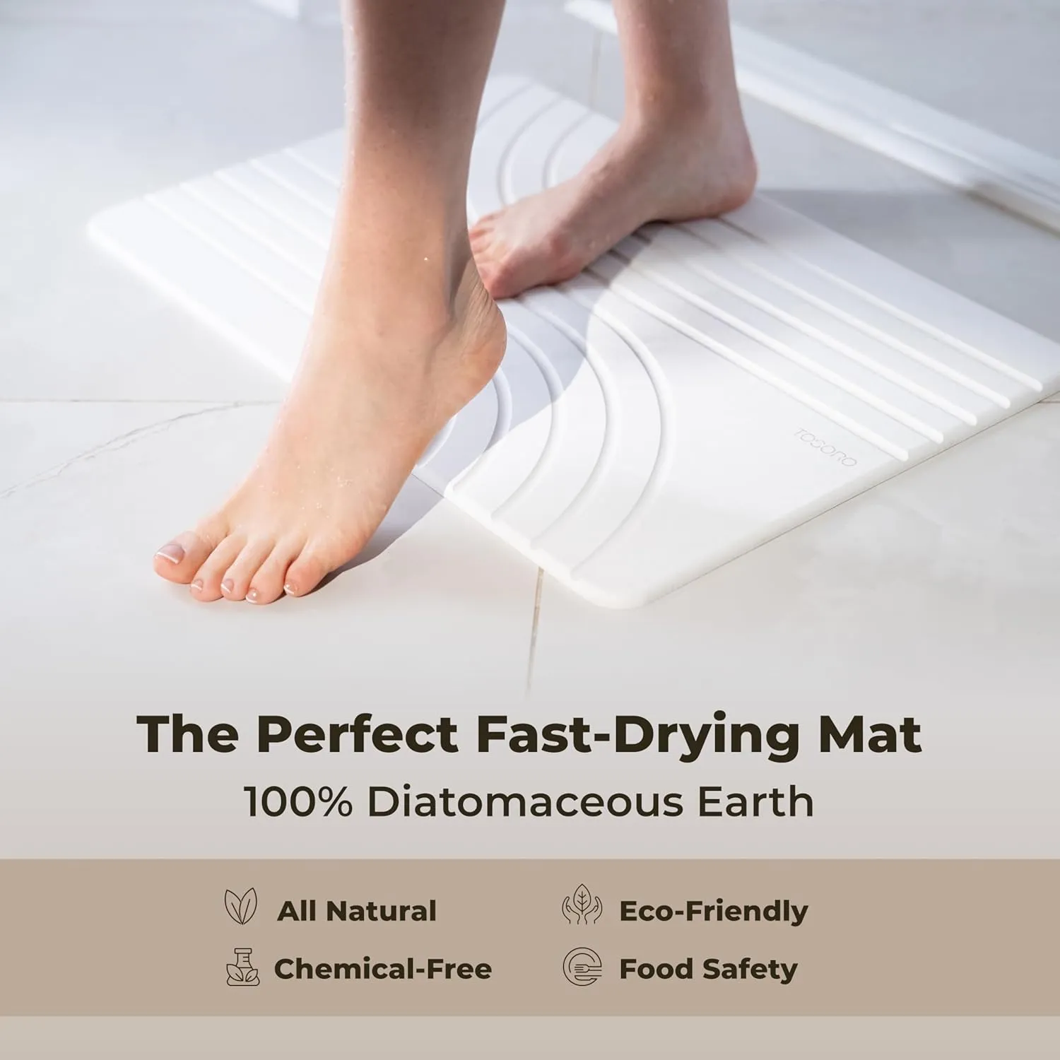 Stone Bath Mat, Diatomaceous Earth Non-Slip Stone Shower Mat - Quick Drying Absorbent Bath Mats for Bathroom - Elegant & Modern Design, Easy to Clean (23.5 x 15) - Sandstone